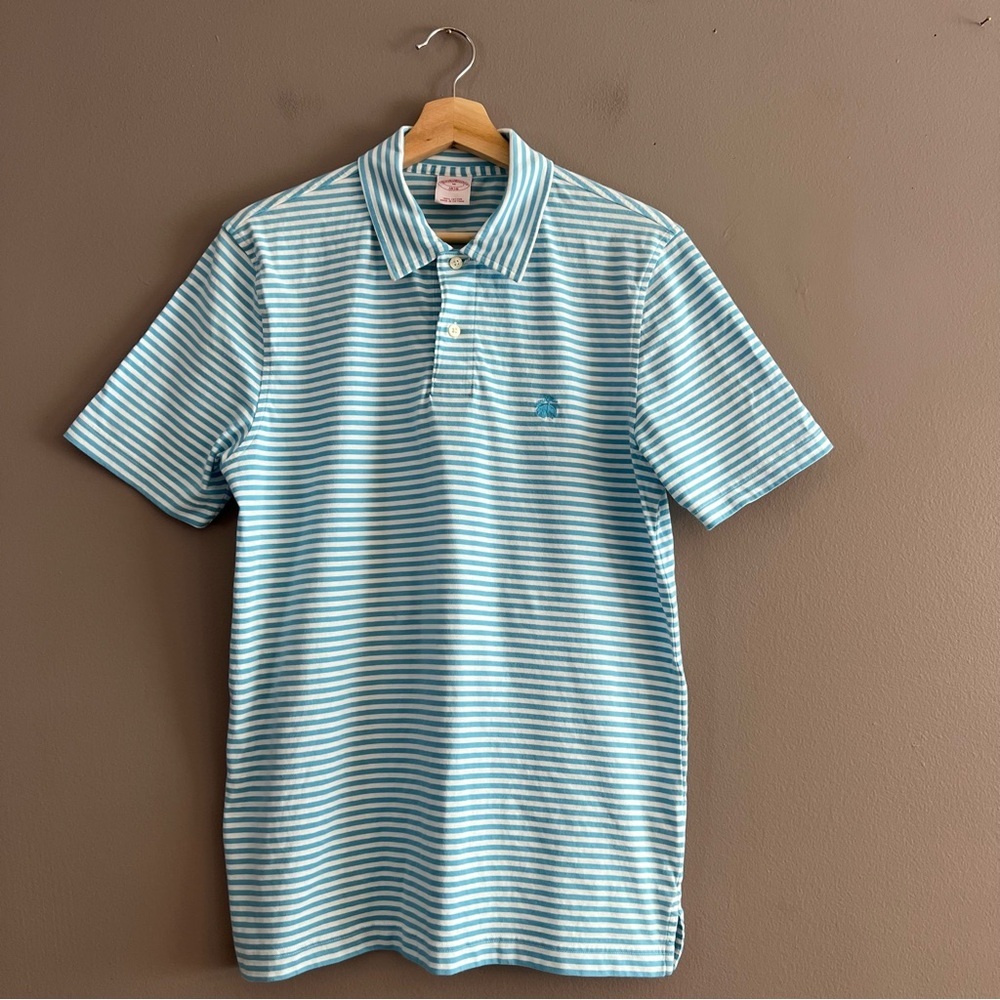 Brooks Brothers 1818 Polo Shirt Men Stripes Short Sleeve 100% Cotton Blue M